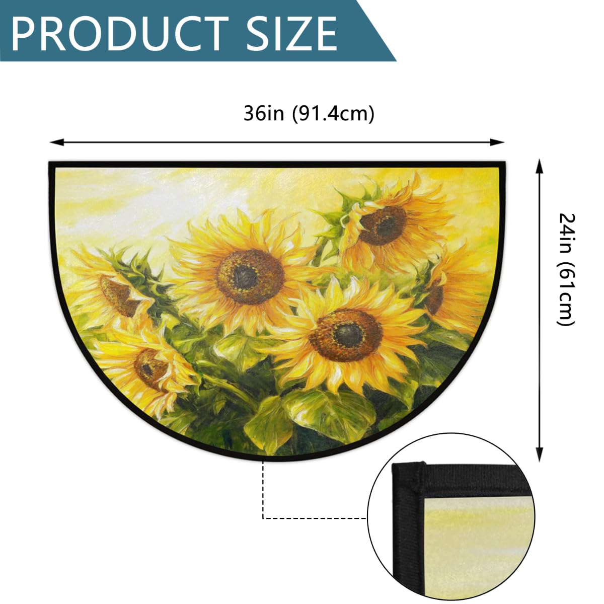 Half Round Door Mat Sunflowers Oil Painting Welcome Mats Non (36 inch x 24 inch (Semicircular) / Sunflowers Oil Painting)