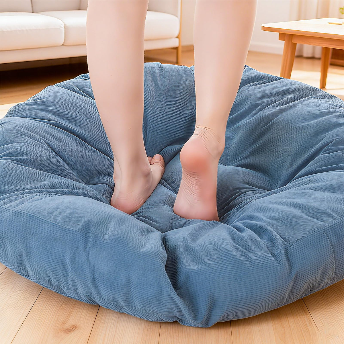 Extra Large Floor Cushion Seating Round Floor Pillow Papasan Swing Cushion for Adults Oversized Playroom Pillows Reading Nook Big Pillow for Sitting Yoga Living Room Sofa (Lake Blue / Classic)