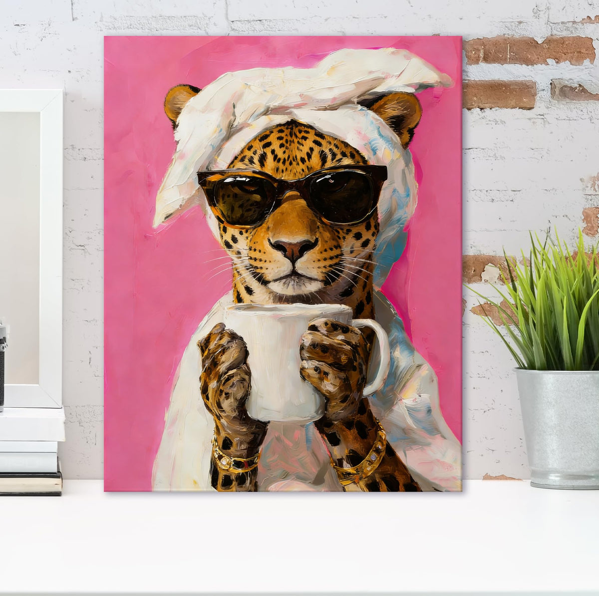 Funny Coffee Leopard Dopamine Wall Art Decor 11x14 Inches (Funny Coffee Leopard)
