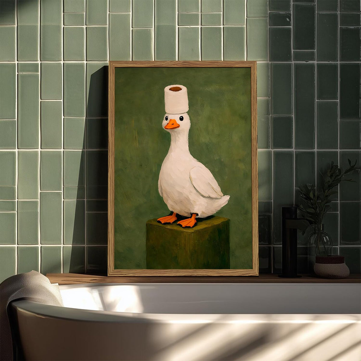 Framed Funny Bathroom Duck Canvas Wall Art (Duck / 16"L x 12"W)