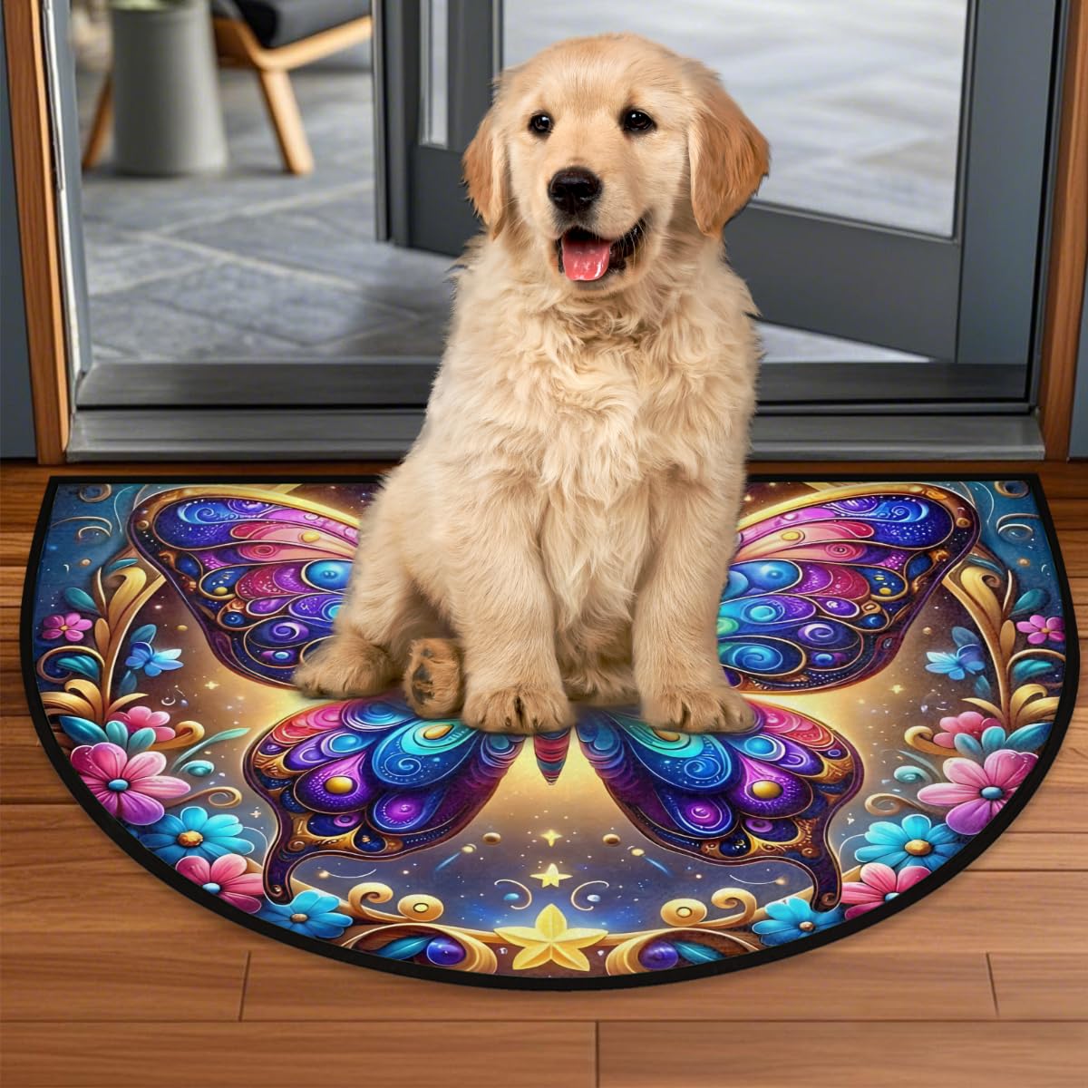 Butterfly Half Round Door Mat Non Slip Half Circle Rugs (E:color 6)