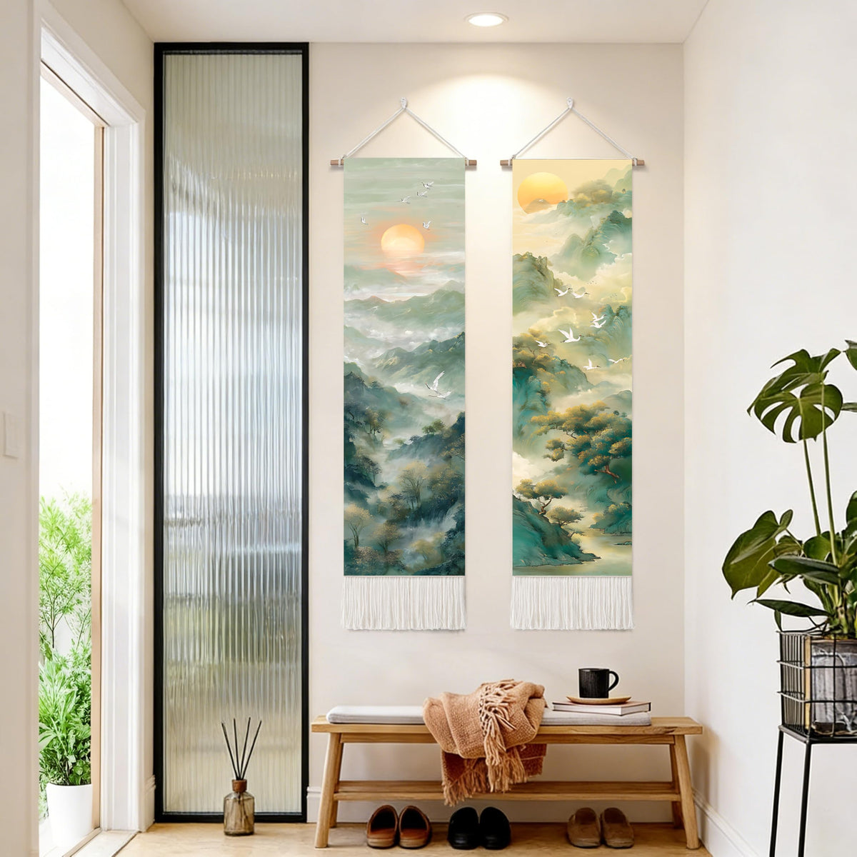 2 Pack Long Vertical Wall Tapestry (Mist Mountain Layers / 13"Wx51"H)