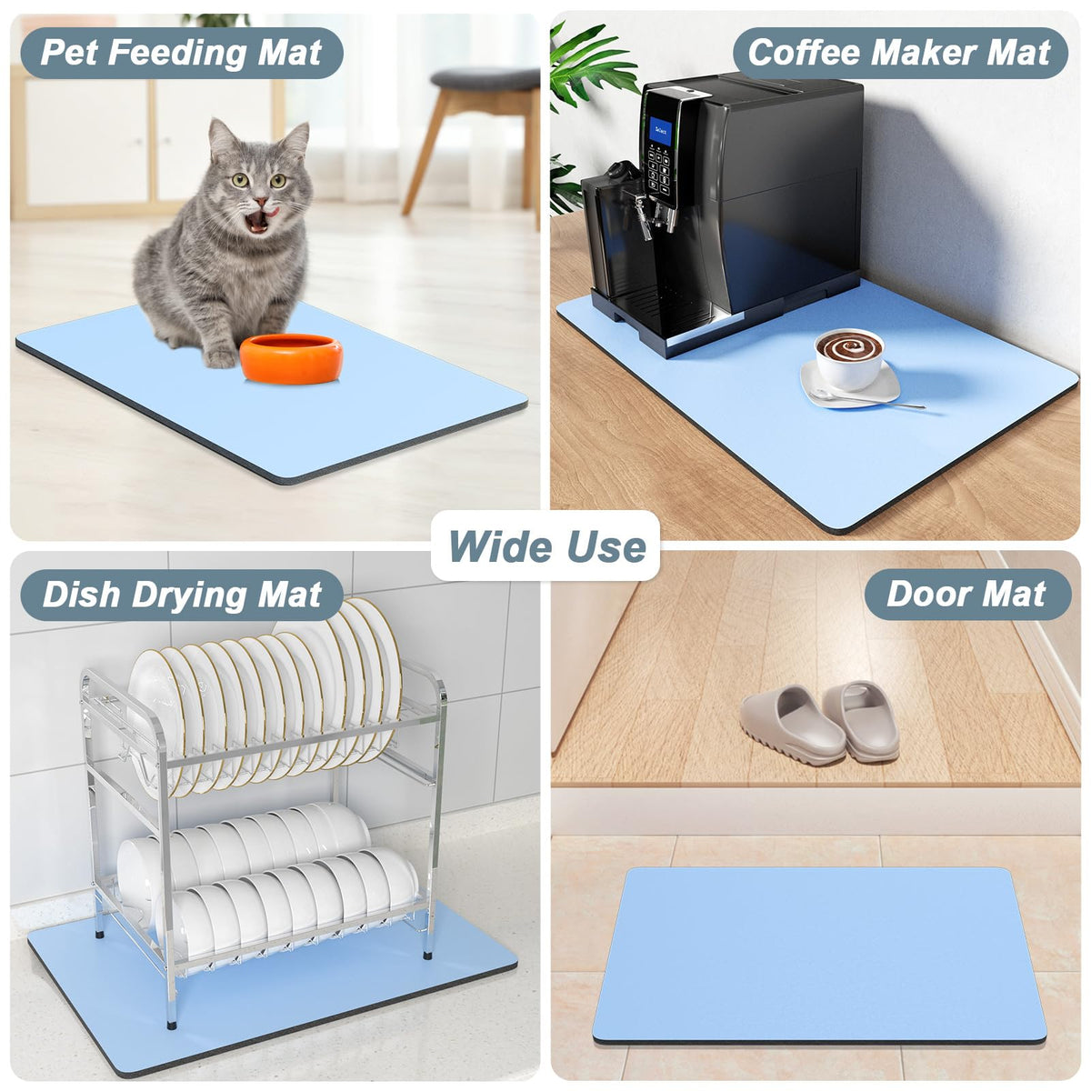 Coffee Mat 16" x 24" Coffee Bar Mats for Espresso Machine Station Accessories and Organizer (A-Sky Blue / 16" x 24")