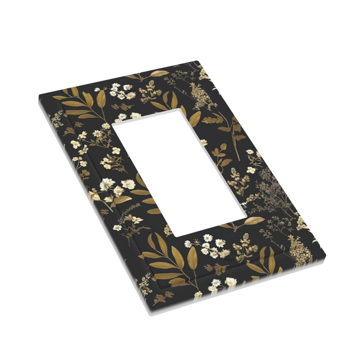 Black Gold Vintage Leaf Floral 1 Gang Outlet Decorator Light Switch Wall Plate Cover Faceplate Decorative Switchplate Rocker (Black Gold Vintage Leaf Floral / 1-Gang Rocker Mid)