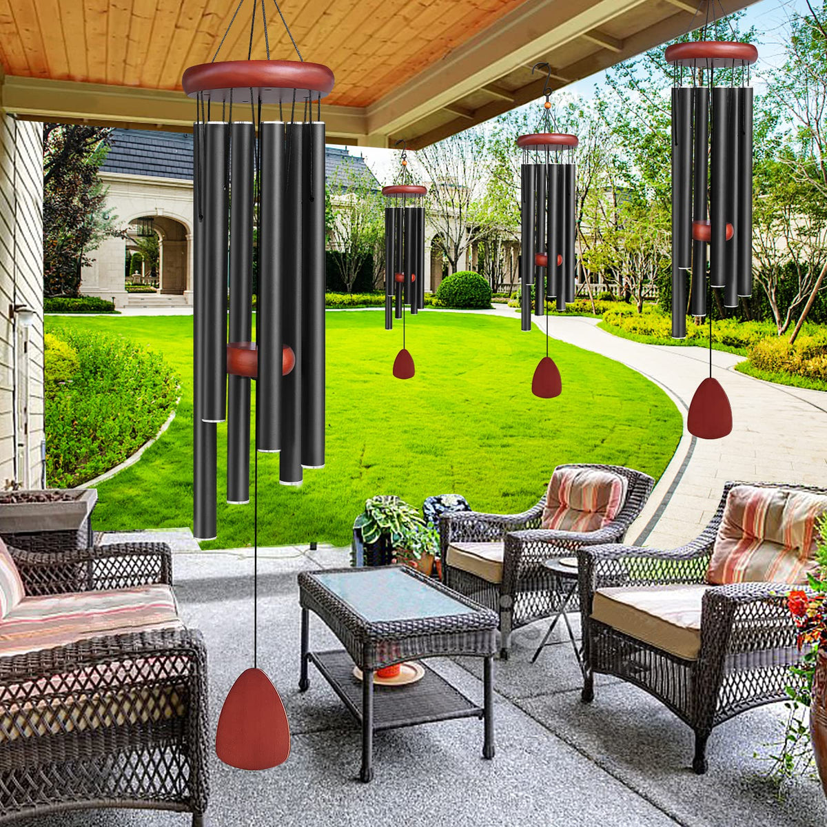 Large Aluminium Wind Chimes Outside (Black Wind Chimes-36")