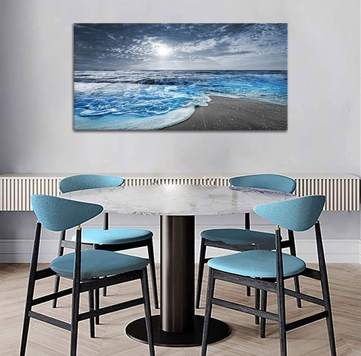 Canvas Wall Art for Bedroom Beach pictures for Living Room Wall Decor Blue Poster Ocean Decor Large Size Seascape Paintings Prints Office Artwork Framed Kitchen Decorations 24x48 (beach blue / 48"L x 24"W)