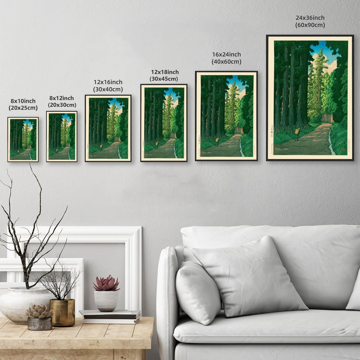 Black Framed Japanese Forest Wall Art Road to Nikko Canvas Poster Vintage Asian Landscape Nature Painting Prints Janpan Style Garden Ukiyo (24"L x 36"W / Landscape - Black Frame)