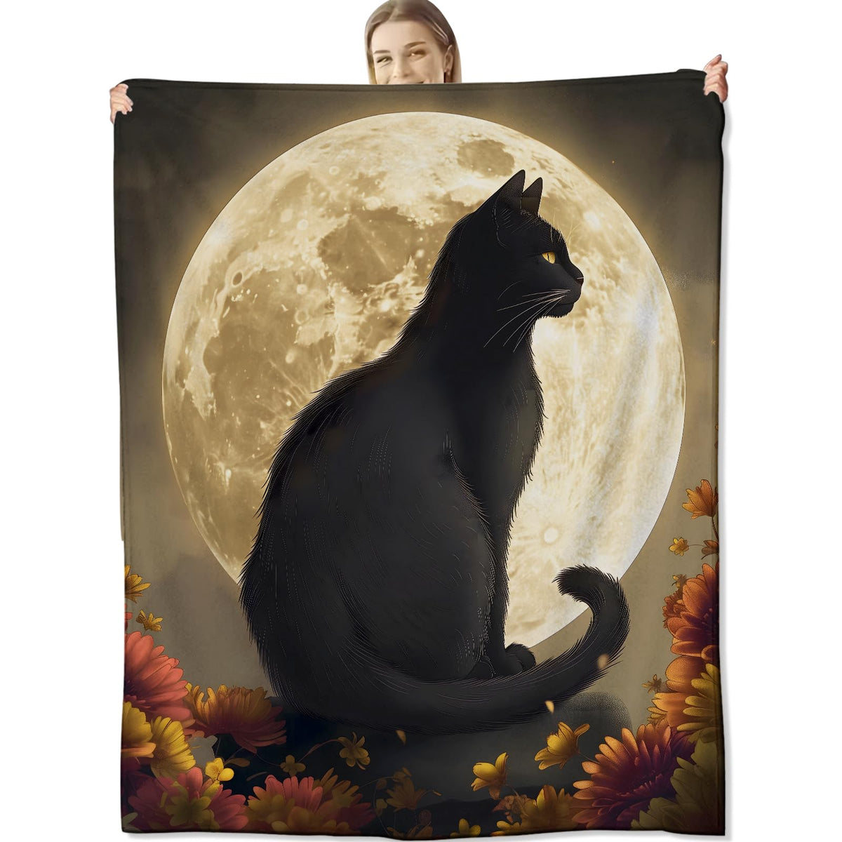 Moonlit Black Cat Blanket for Cat and Night Lovers (50x40 Inch / Moonlit Cat)