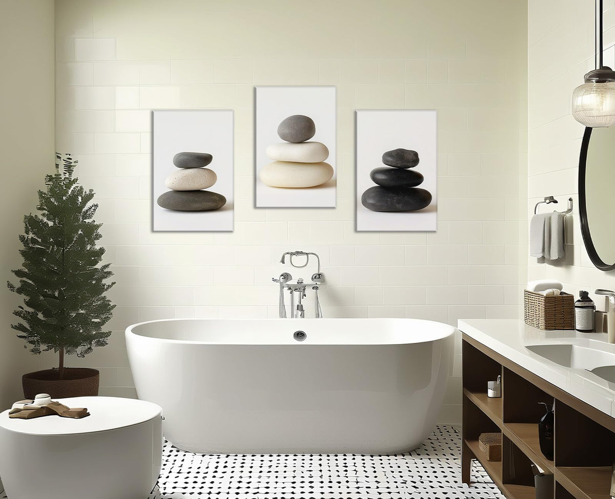 Spa Stones Canvas Art 3Pcs Zen Wall Decor Framed Picture Meditation Spiritual Painting Balancing Stones Poster Prints for Living Room Yoga Room Bathroom (Zen-9 / 20.00"x28.00"x3P)