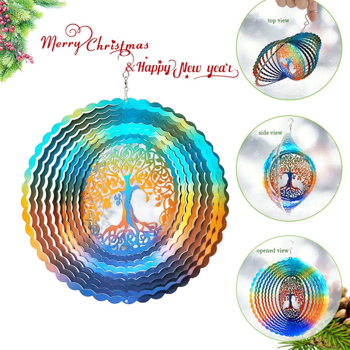 Stainless Steel Wind Spinner Worth Gifts Indoor Outdoor Garden Decoration Crafts Ornaments 12Inch Multi Color Life Tree Wind Spinners (12inch / Mdl02)