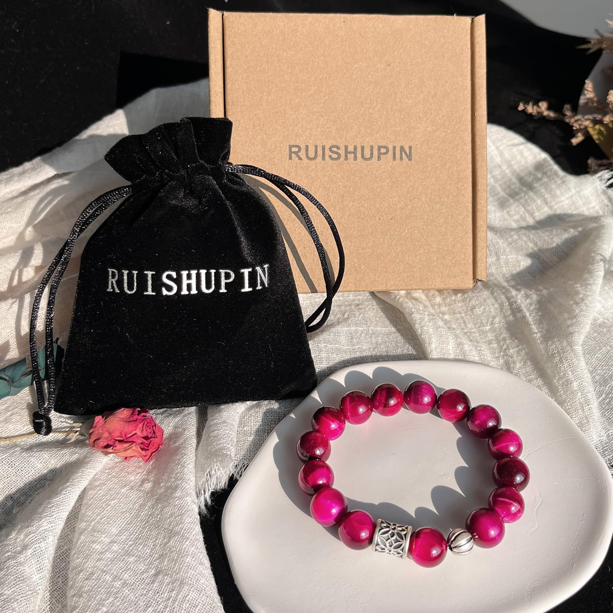 Natural obsidian bracelet (Pink Tiger Eye + 925 Silver(12mm)-1 Pcs)