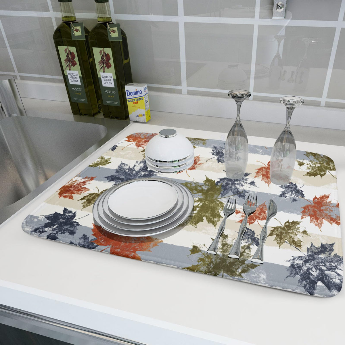 Autumn Colorful Maple Leaves Dish Drying Mat for Kitchen Counter (Colorful Maple Leave230807 / 18" x 24")