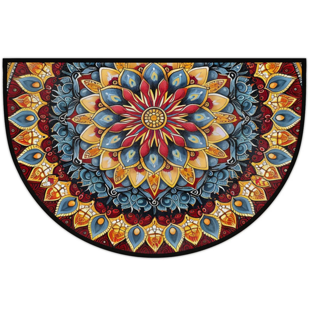 Mandala Red Half Round Door Mat Semi Moon Rug Fireplace Carpet Area Rugs (A:a-12)