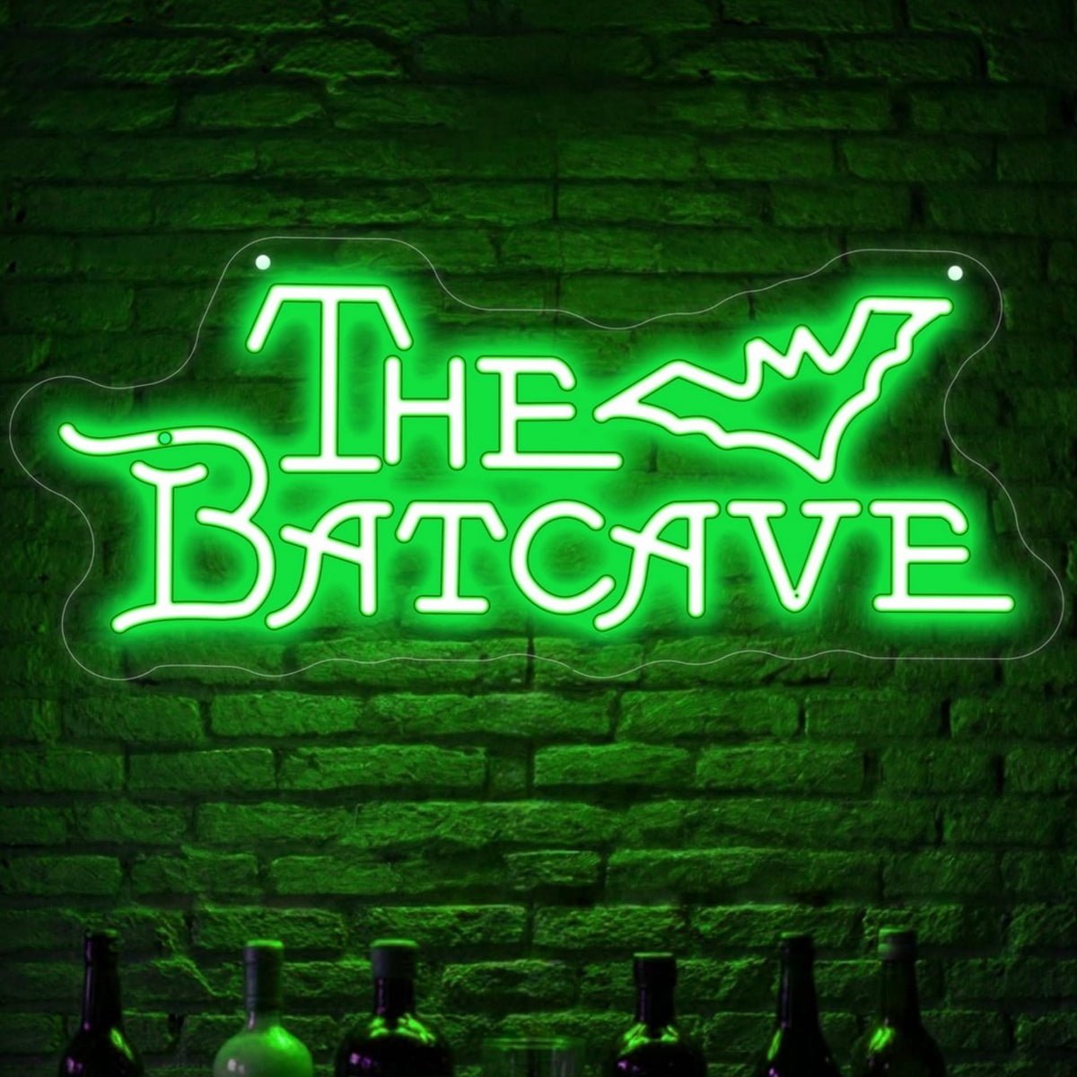 Bat Shaped Cave Neon Sign Halloween Gothic LED Wall Decor (The Batcave-Green)