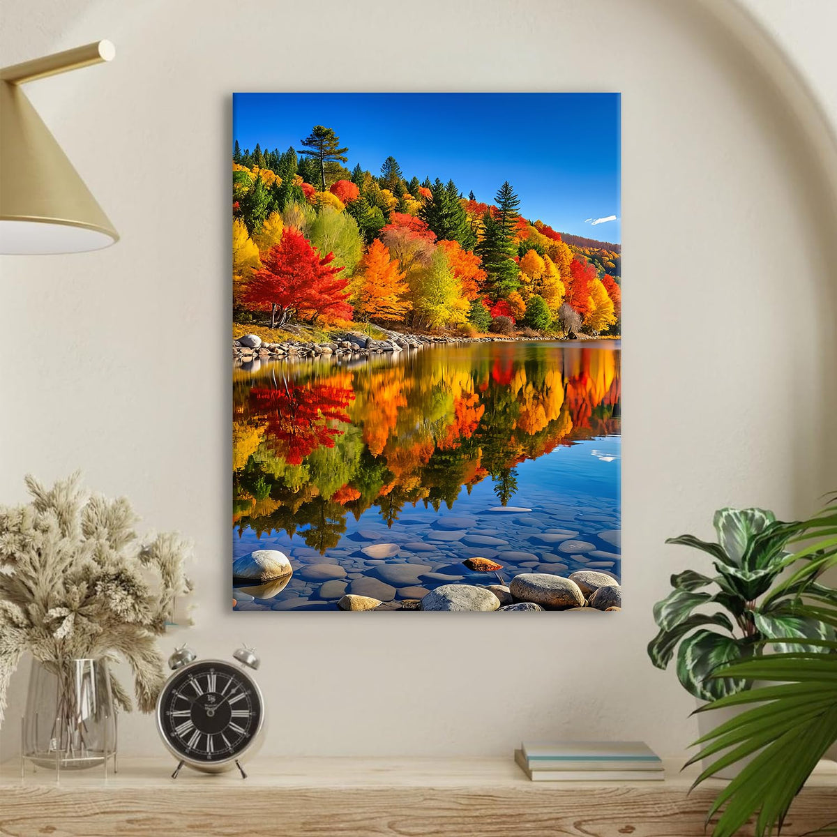Nature Mountain Lake Wall Art Colorful Autumn Forest Landscape Picture Wall Decor Red Maple Tree Scenery Painting Canvas Prints Modern Poster Artwork for Living Room Bedroom Bathroom Decoration 12x16" (12"L x 16"W / Fall08)