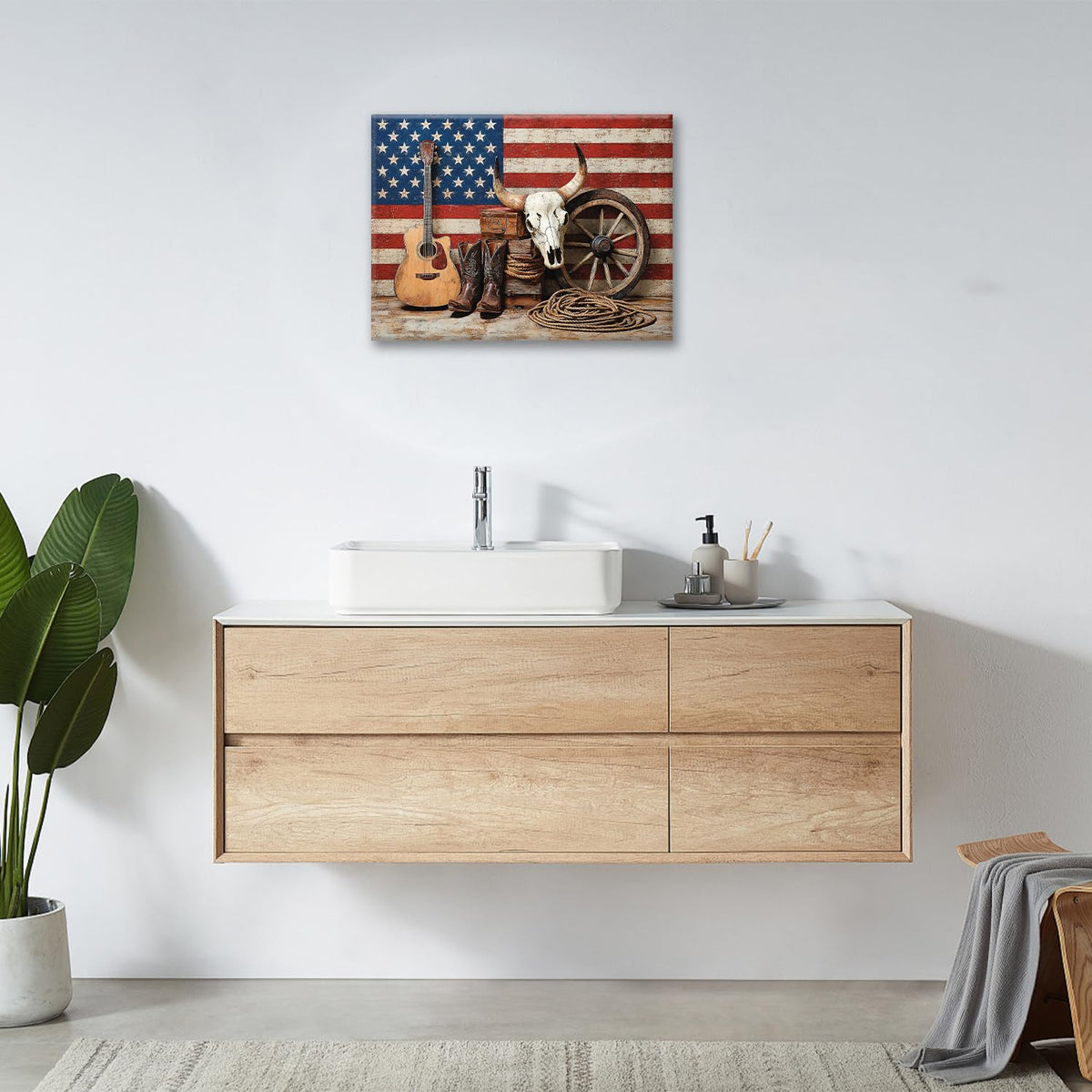 Western Wall Art (Western And Flag / 20"L x 16"W)