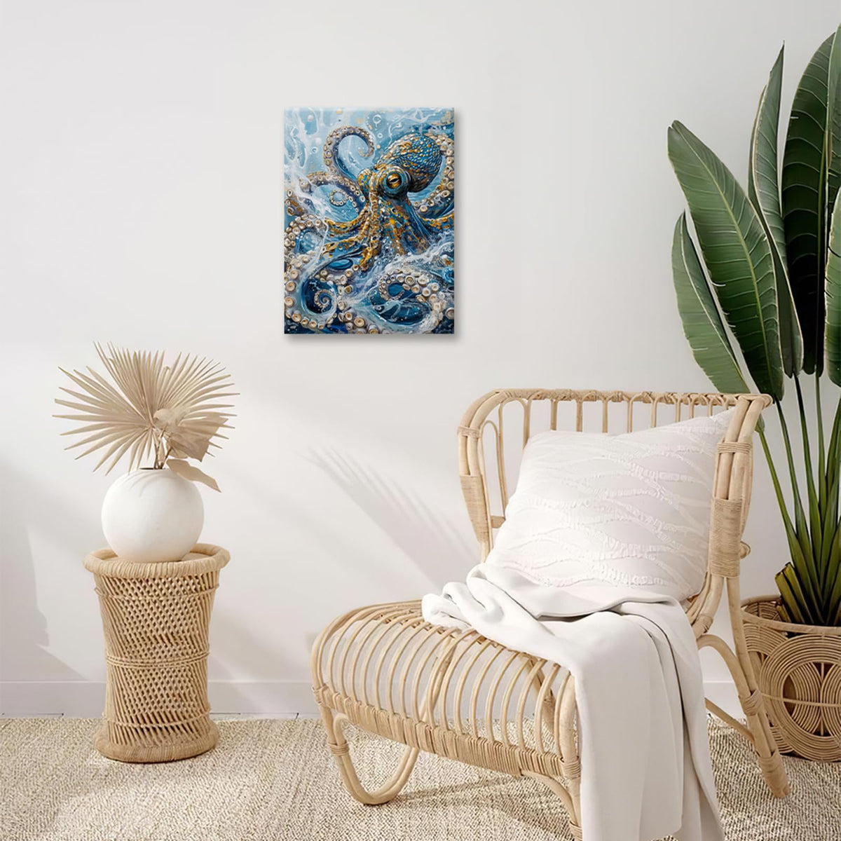 Octopus Wall Art Nautical Ocean Wall Decor Abstract Pictures Painting Canvas Prints Framed Home Artwork for Bathroom Bedroom Office 16"x24" (Blue Octopus / 24"L x 16"W)