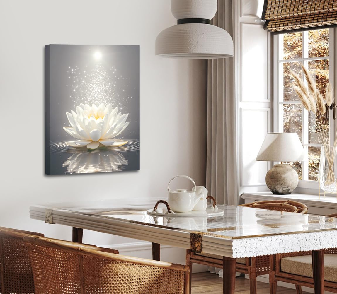 Framed Lotus Floral Pictures Wall Art for Zen Office Decor (Framed 12"X16"- Framed Lotus Floral Pictures)