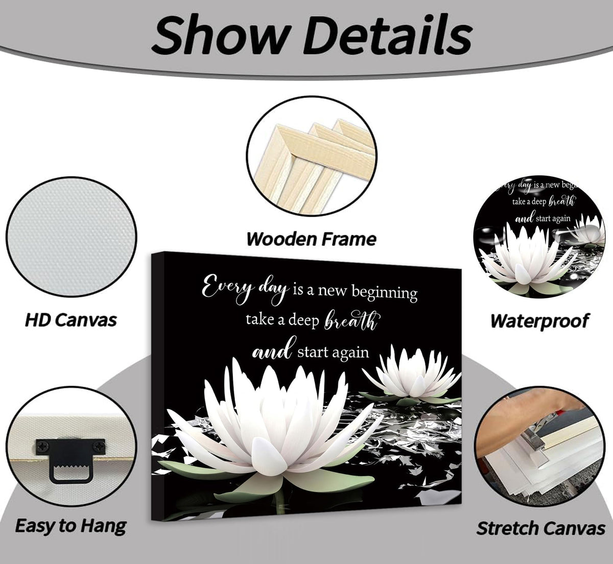 Zen On In Water Blooming White Lotus Wall Art Canvas Wrapping 16X24in (Zen Lotus-Canvas / 24"L x 16"W)
