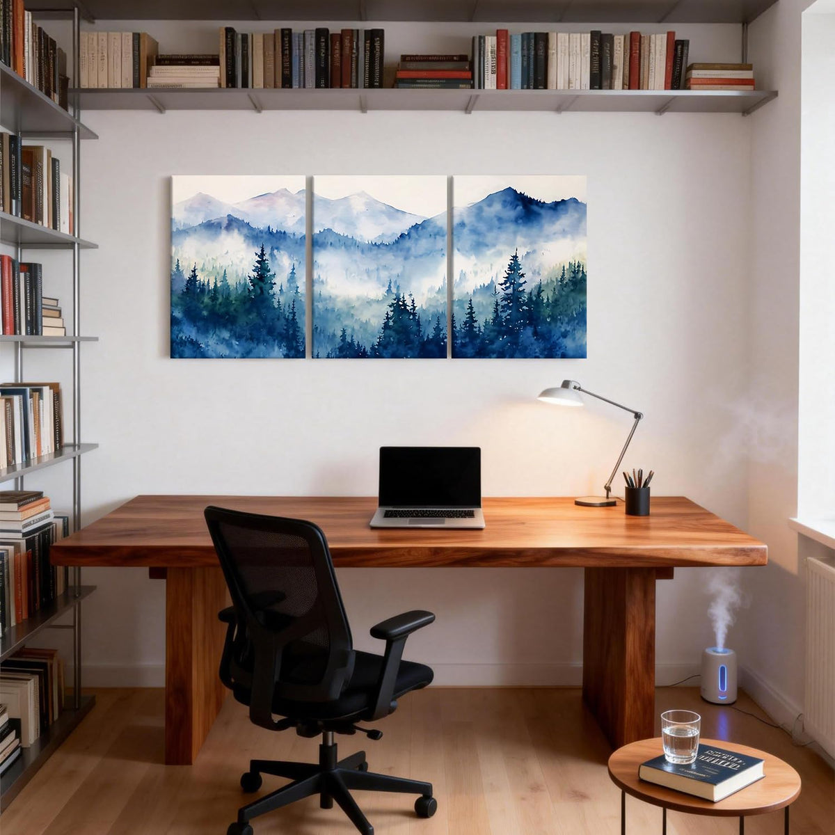 3 Pcs Watercolor Natural Misty Mountain Forest Canvas Wall Art (Watercolor Landscape Wall Art / 24"L x 16"W)