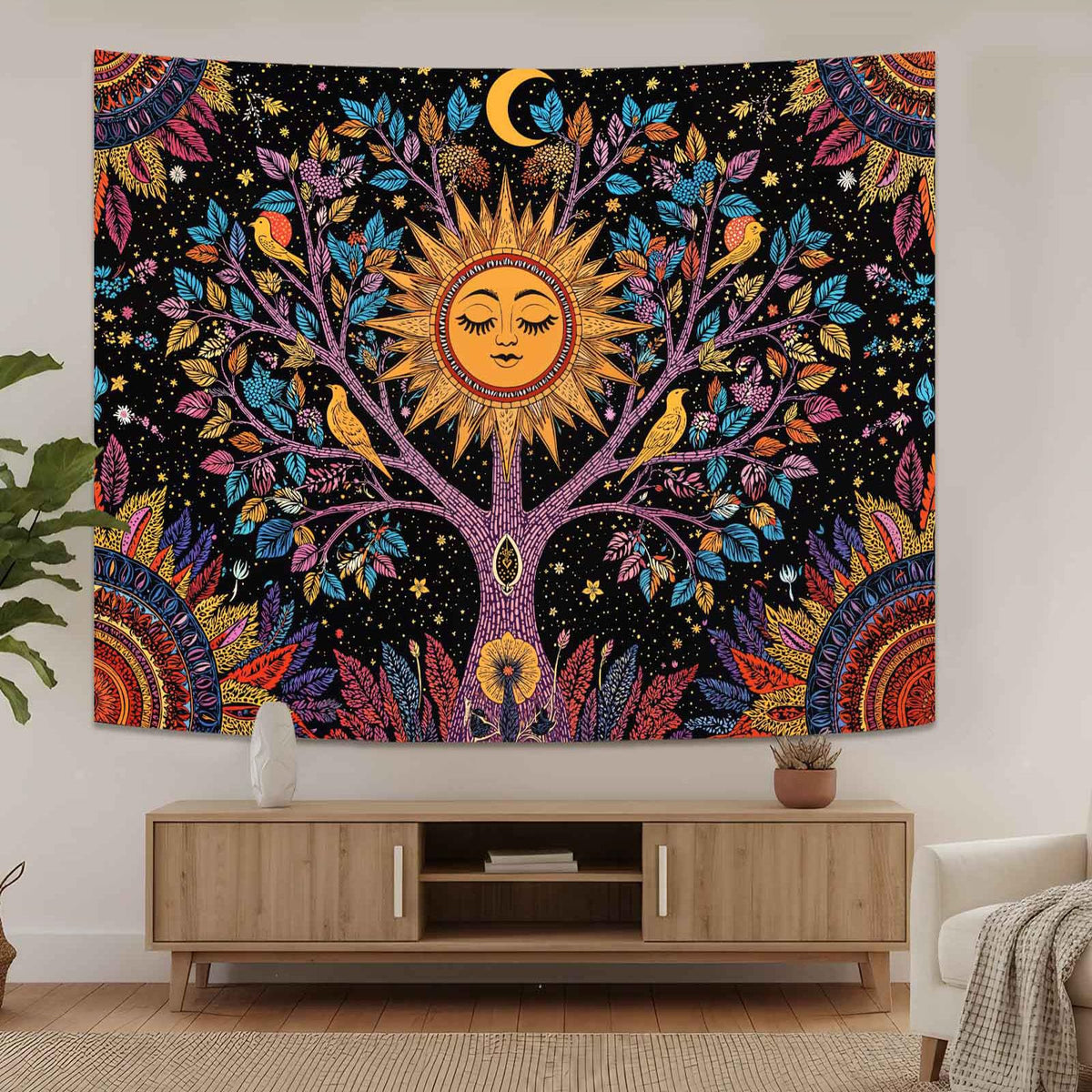 Tree of Life Wall Tapestry (90"L x 70"W / Black Purple)