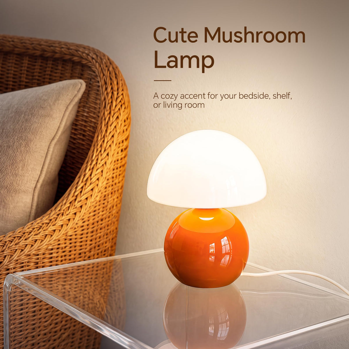 Mushroom Lamp Table Lamps Set of 2 for Bedroom Living Room (Orange-Set of 2)