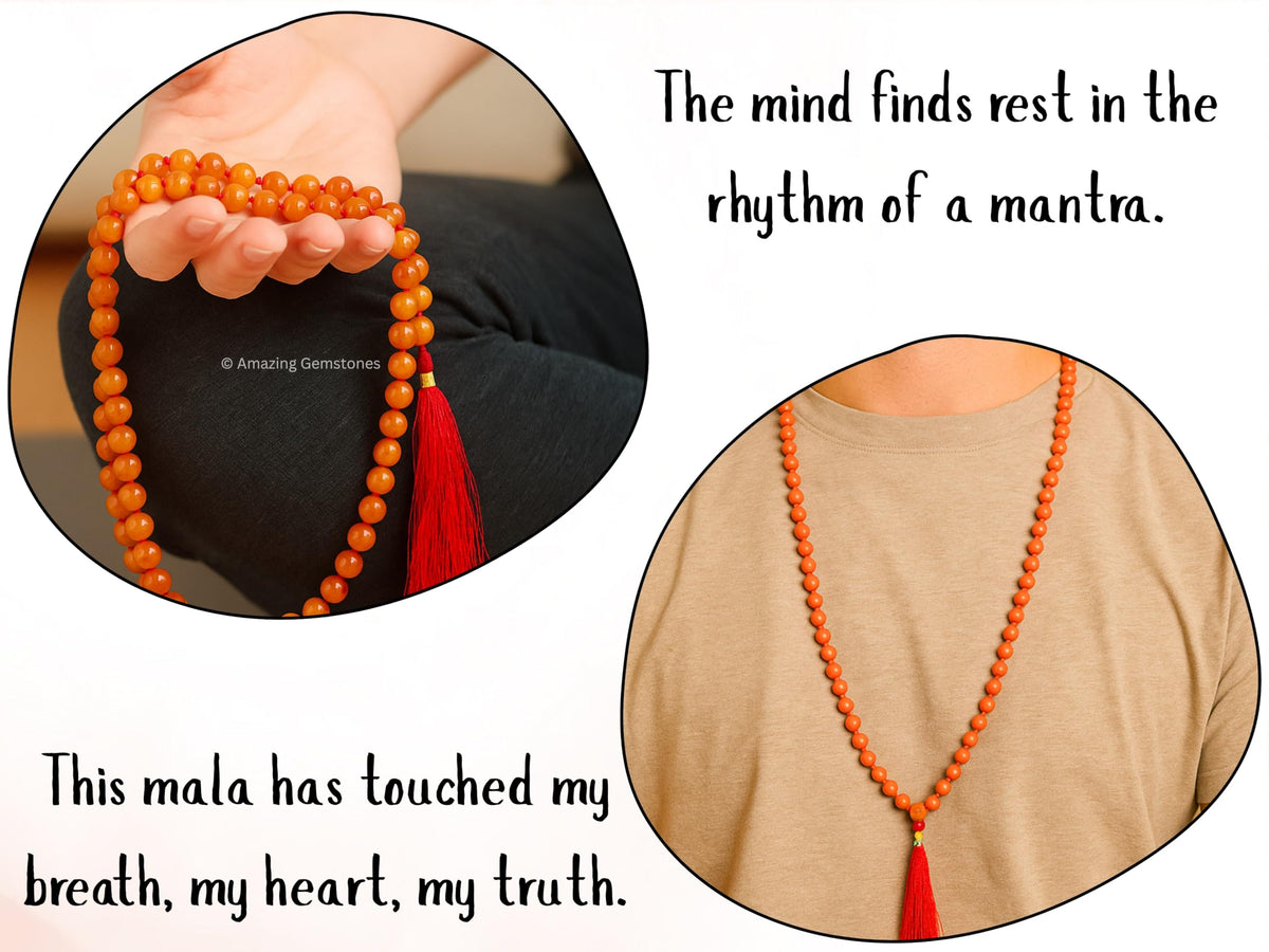Red Aventurine Buddhist Prayer Beads Japa Mala with 108 Meditation Beads (Hand Knotted / Red Aventurine)
