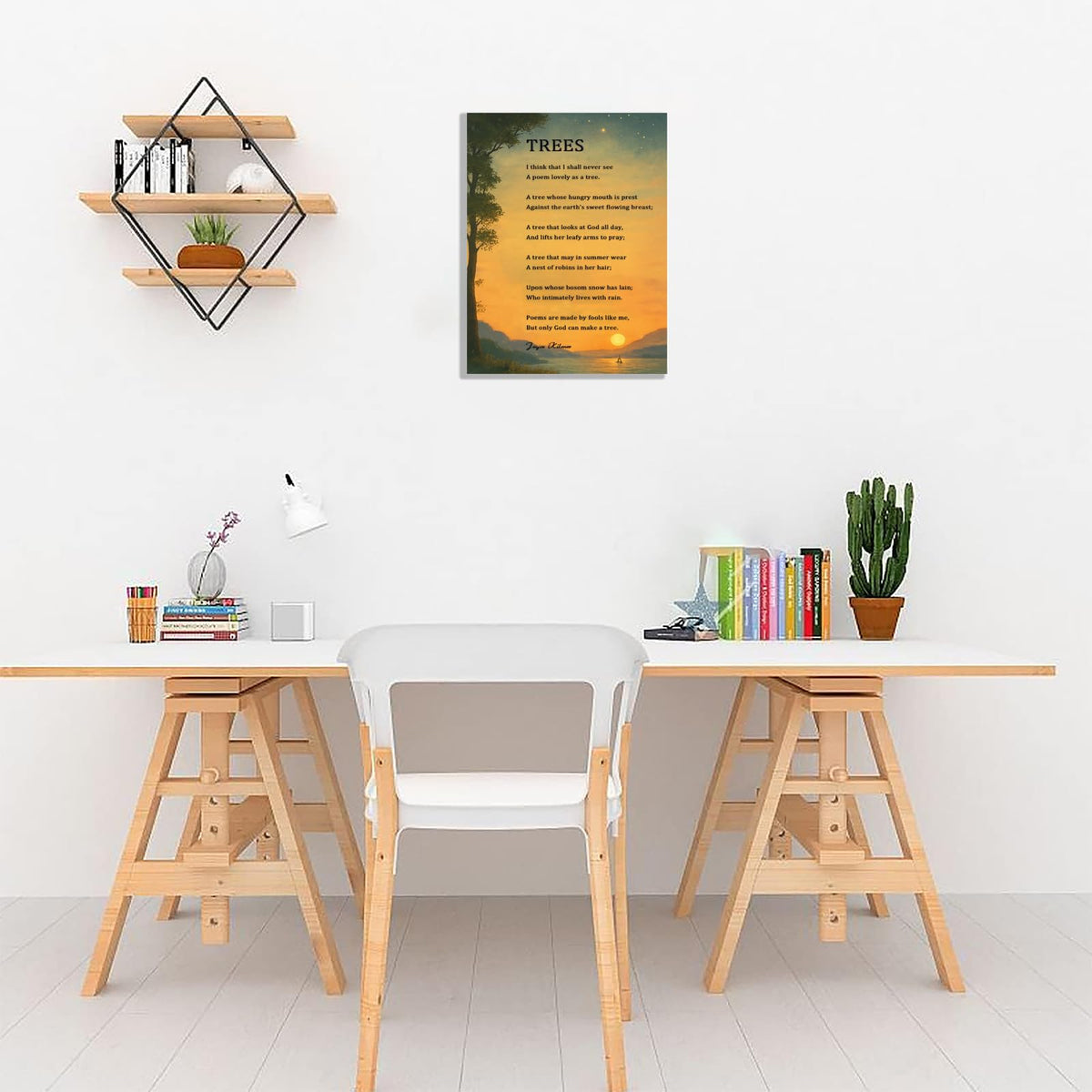 Trees Poem Quote Wall Art Posters Decorations Vintage Modern Prints Poetry Artwork Painting Home Office Apartment Wall Decor Framed 8 * 12 Inch (12"L x 8"W / White 7)