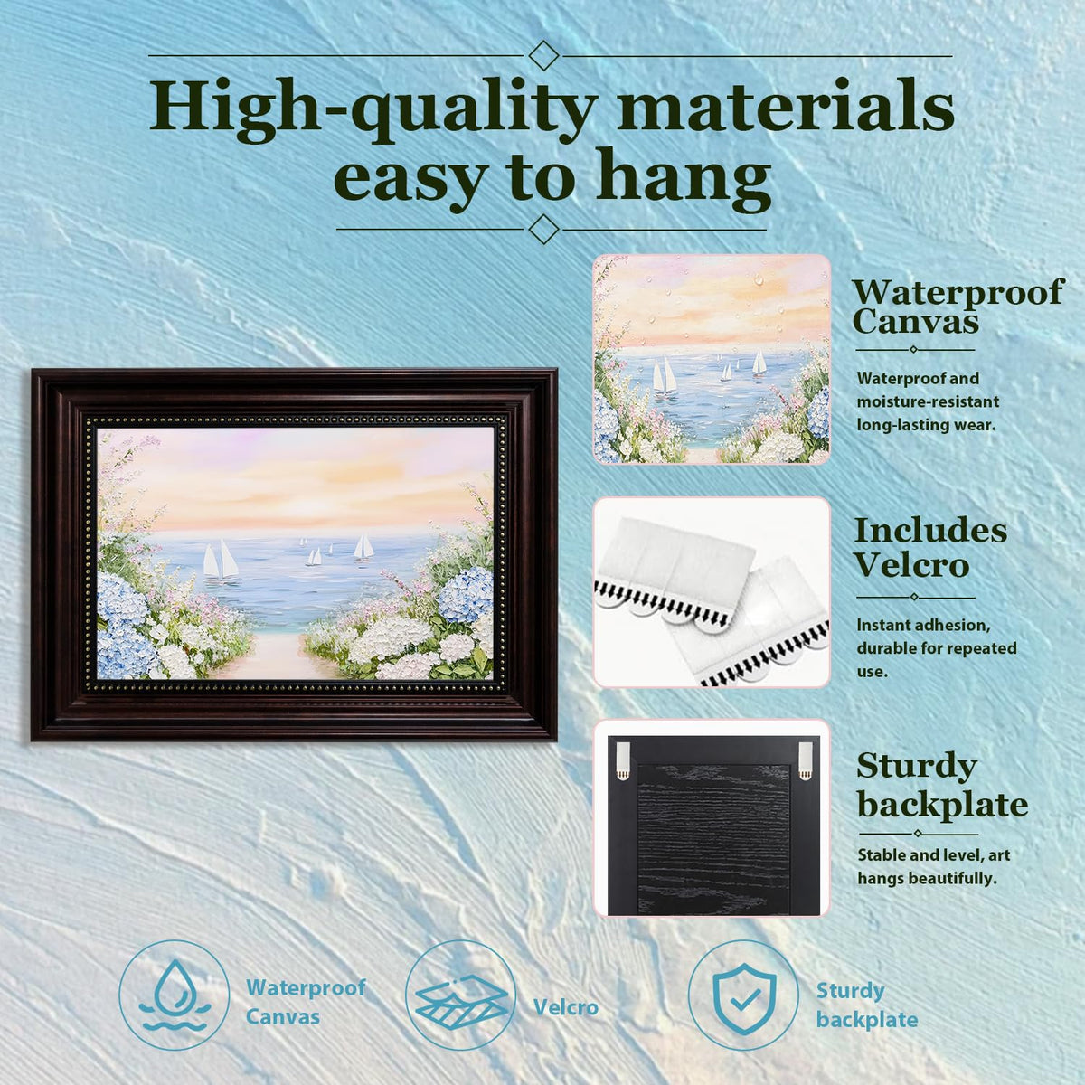 Dark Brown Framed Powder Blue Coastal Hydrangea Canvas Wall Art 16x24 in (Coastal Hydrangea / 24"L x 16"W)