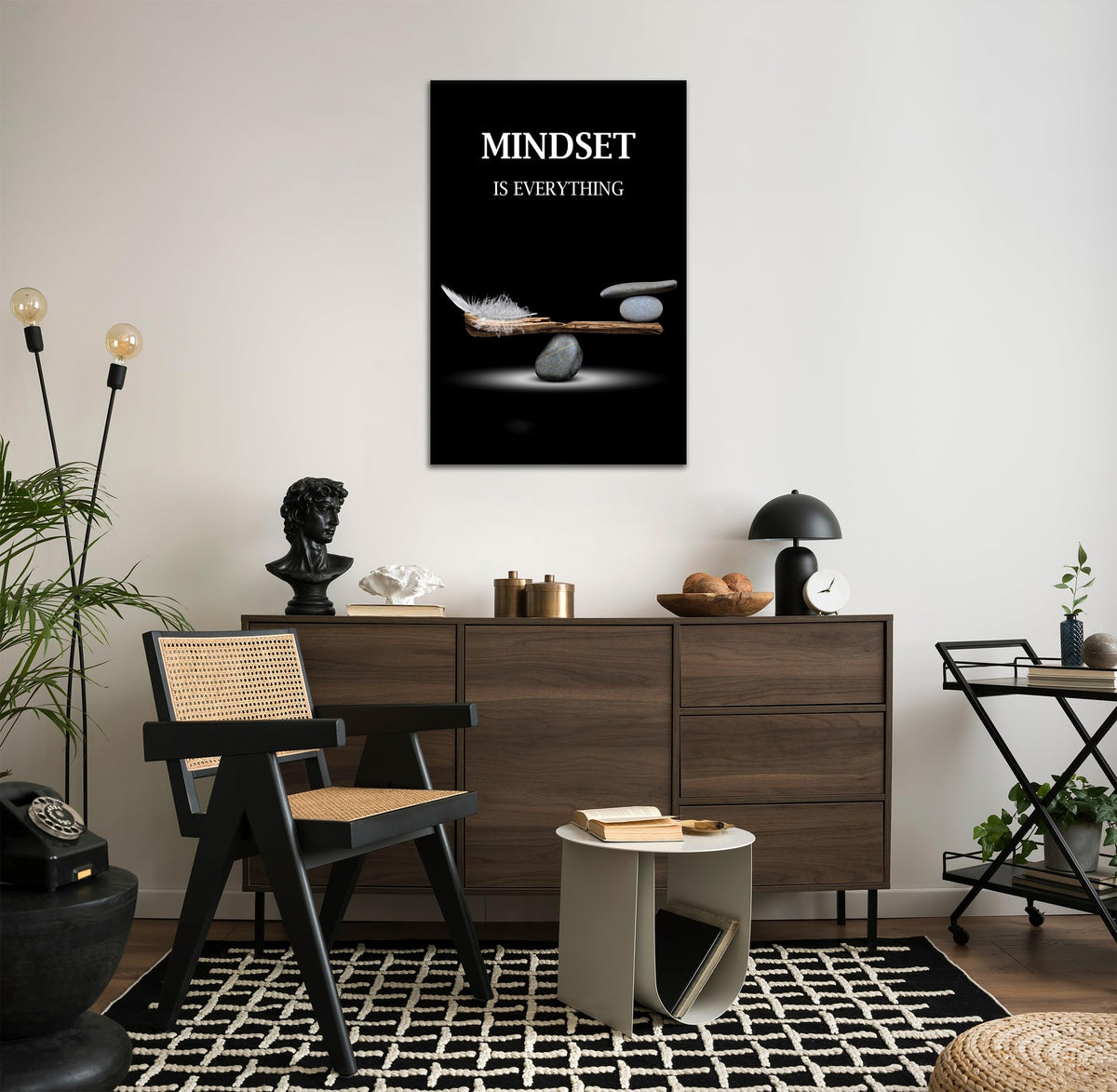 Mindset Motivation Office Wall Art Zen Stone Canvas Print Pictures Wall Decor Framed Positive Quotes Posters for Living Room Bedroom Decoration (28"L x 44"W / Mindset-01)