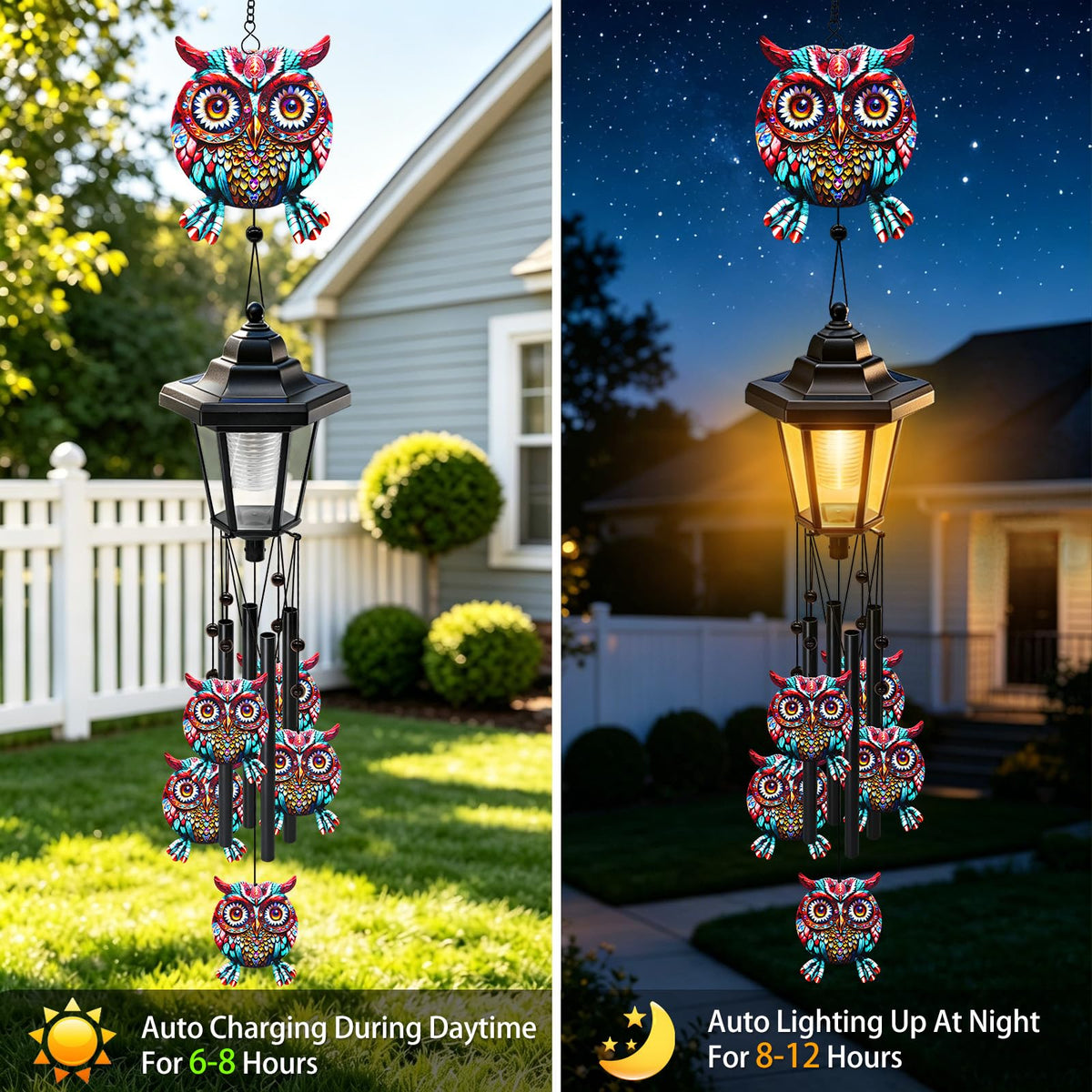 Large Solar Owl Wind Chimes Waterproof (Owl Wind Chimes)