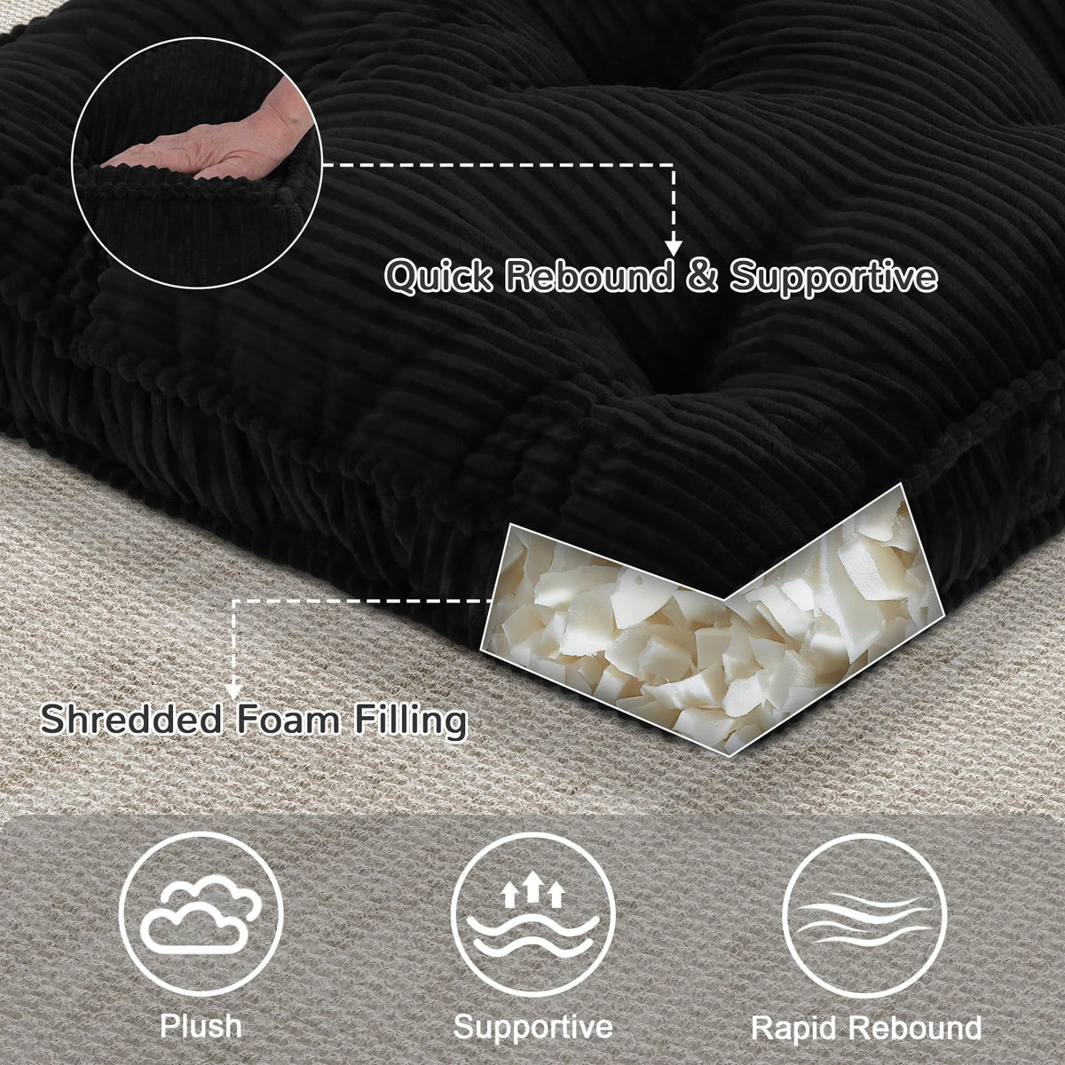 Floor Pillow Set of 2 (Black / 22x22x4 inch)