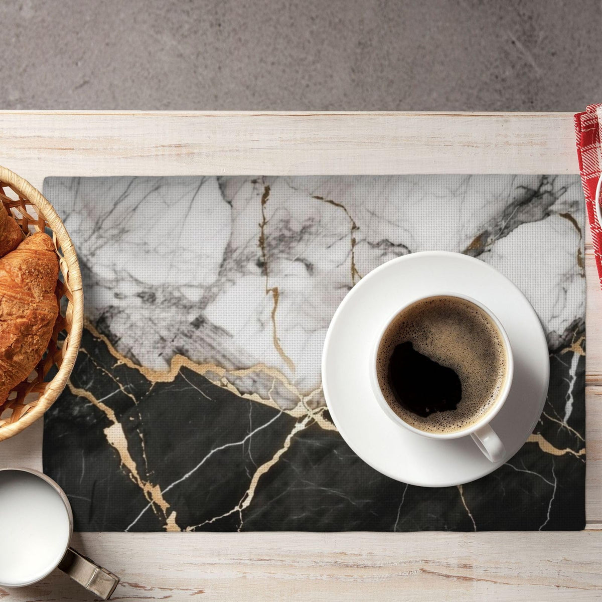 Black White Gold Marble Place Mat Set of 4 Pieces Heat (4PCS / Black White Gold Marble)