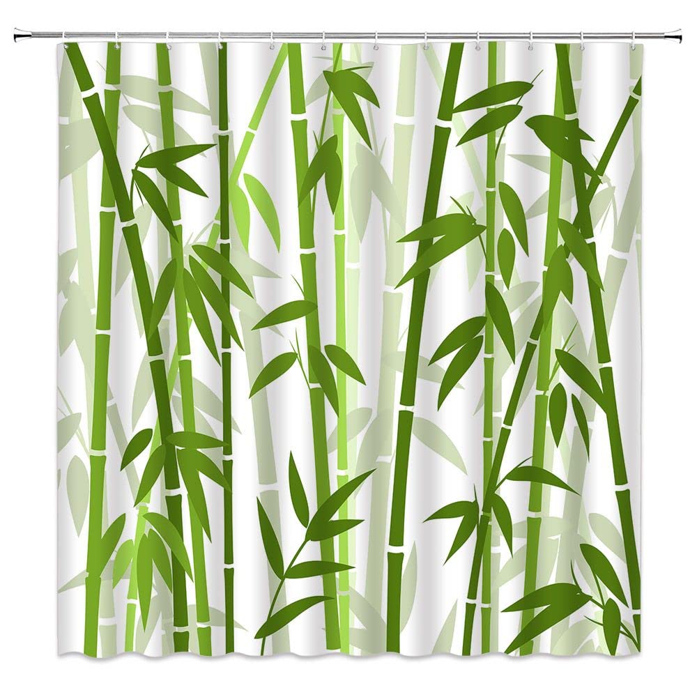 Bamboo Shower Curtain Green Bamboo Forest Tree Japanese Asain Art Rustic Wild Nature Plant Scenic Watercolor Fresh Spa Fabric Bathroom Sets with Hooks (Green / 36"W x 70"L (Pack of 1))