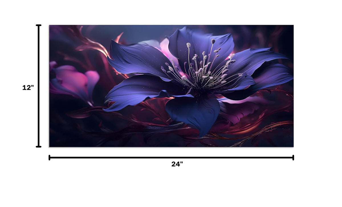 1 Pcs Purple Picture Purple Canvas Abstract Flower Pictures for Bedroom Wall Abstract Flower with Swirls Print on Canvas Flowers Art for Home Decor Living Room Stretched and Framed 12x24 inch (24"L x 12"W / Purple Flower 3)