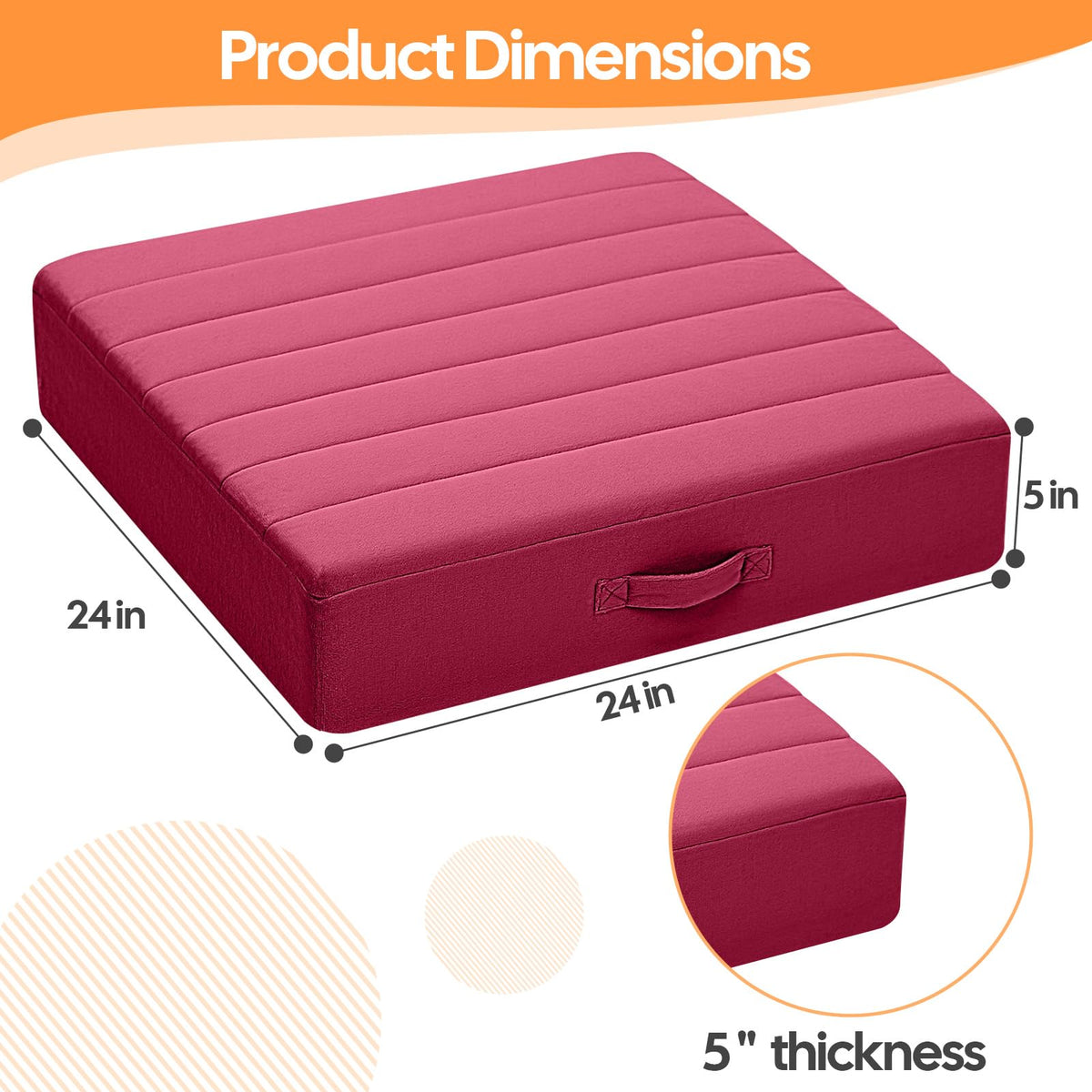 24 Inch Square Floor Pillow for Adults (24 Inch / Magenta)
