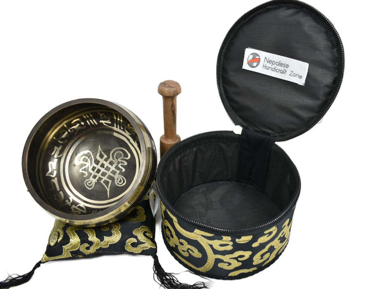 Color Singing Bowl Set with free stick and cushion by Nepalese Handicraft Zone (Black)