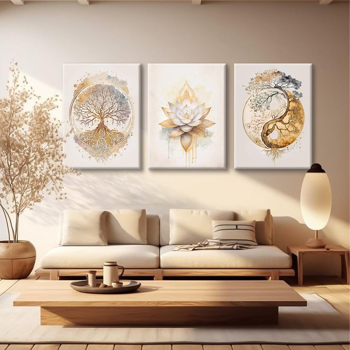 Tree of Life Wall Art Zen Lotus Canvas Wall Decor Yoga Spiritual Room Art Paintings Yin Yang Abstract Decor Artwork Spa Yoga Tree Pictures for Living Room Bedroom 12x16 Inch Wrapped Canvas Set of 3 (12x16 Inch Wrapped Canvas / Tree of Life Prints)