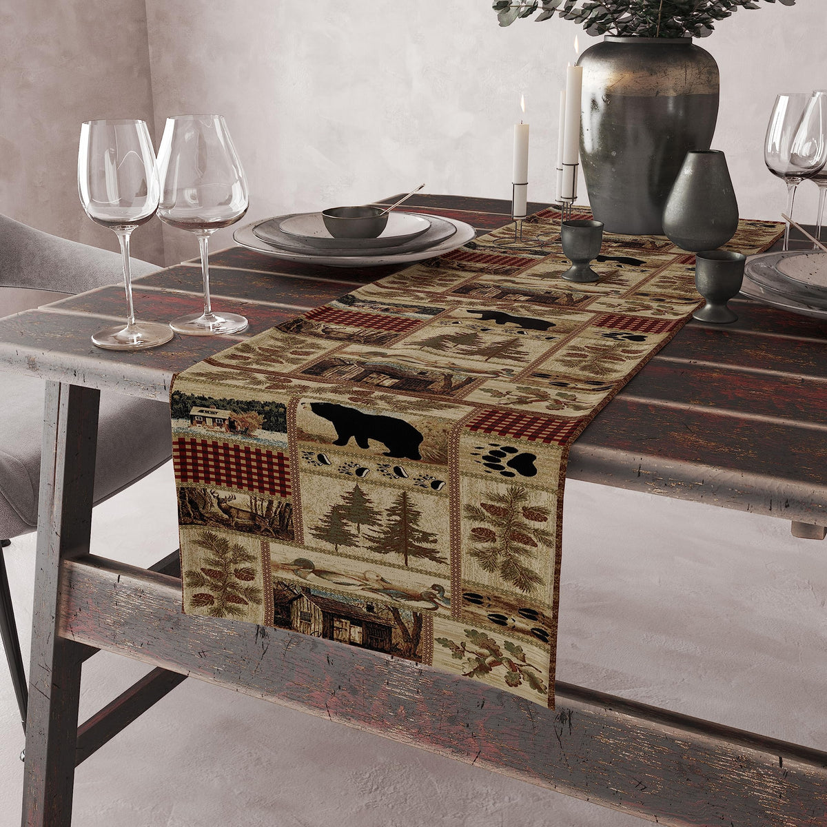 Rustic Country Bear Table Runner (13x90inch / Bear-1)
