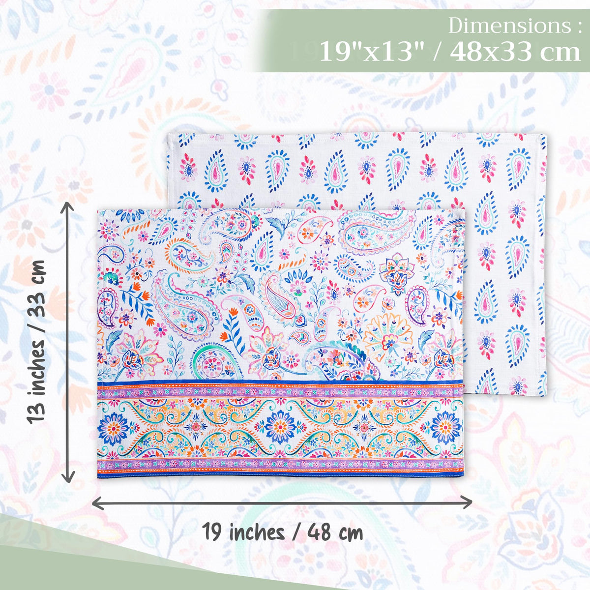 Placemats Set of 4 Reusable 100% Cotton (137 - Indian Floral / 13" X 19" (Pack of 4))