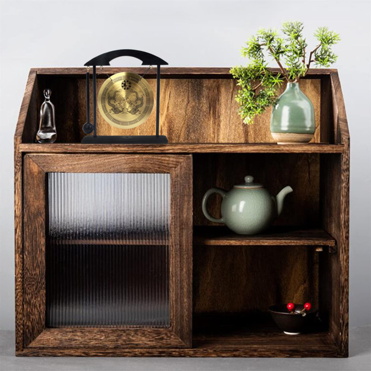 Zen Art Brass Feng Shui Desktop Gong for Home Office Desktop Decoration Meditation Practice W Fengshuisale Red String Bracelet H1302 (Black)