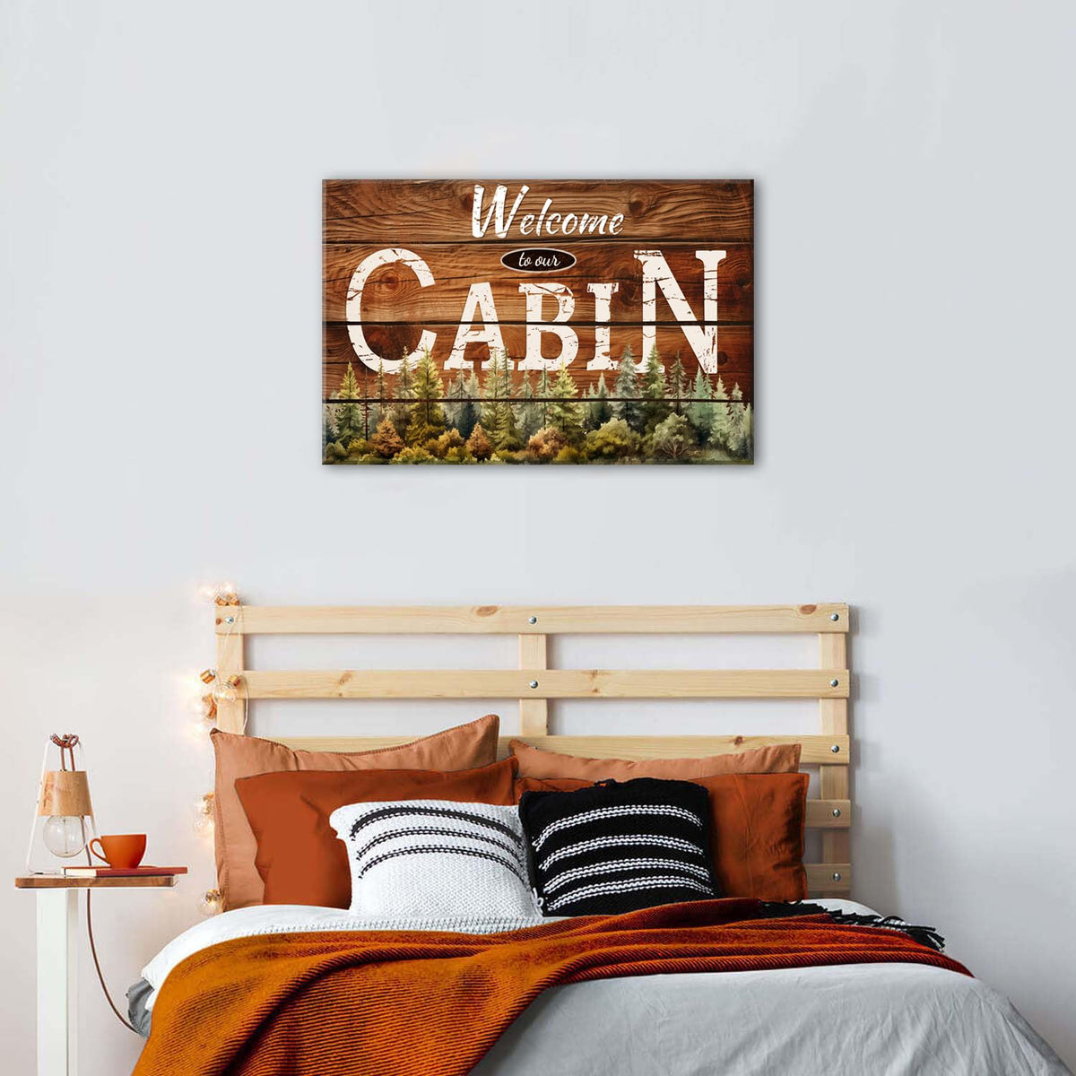 Cabin Wall Art Rustic Farmhouse Forest Wall Decor for Living Room Vintage Brown Wooden Grain Background Prints Welcome to our Cabin Picture Modern Artwork Bedroom Living Room Home Decorations 20x30" (30"L x 20"W / Cabin)