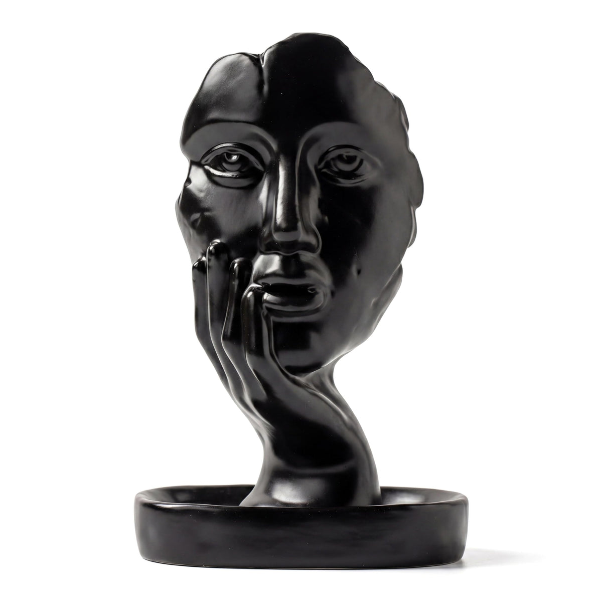Black Women Face Ceramic Incense Holder Backflow Incense Burner for Cone (Black Women Face Statue)