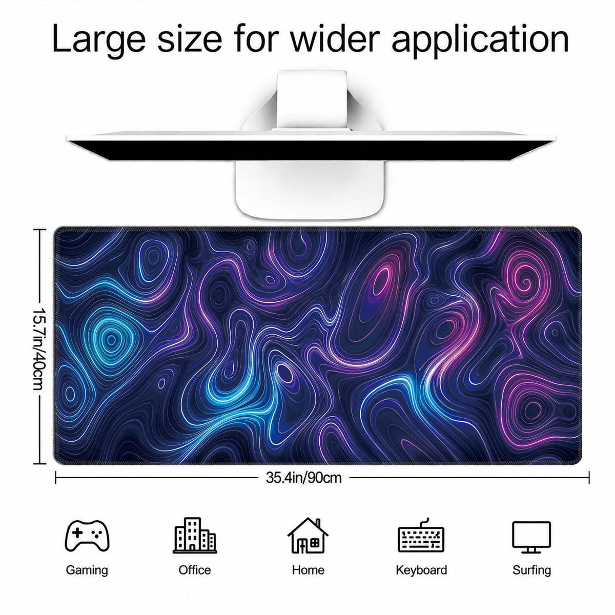 Blue Purple neon Terrain Extended Gaming Mouse pad (Blue-purple neon terrain / 35.4L x 15.7W inches)