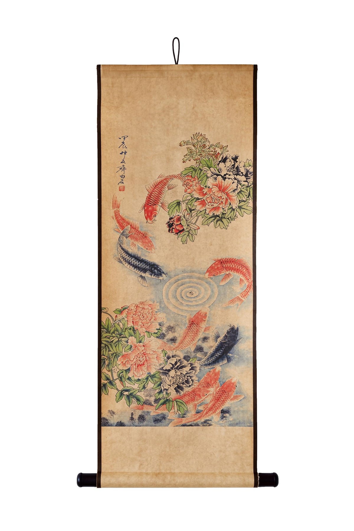 Koi Fish Wall Japanese Art Painting Poster (Asian yin yang / 17.3"L x 33.5"W)
