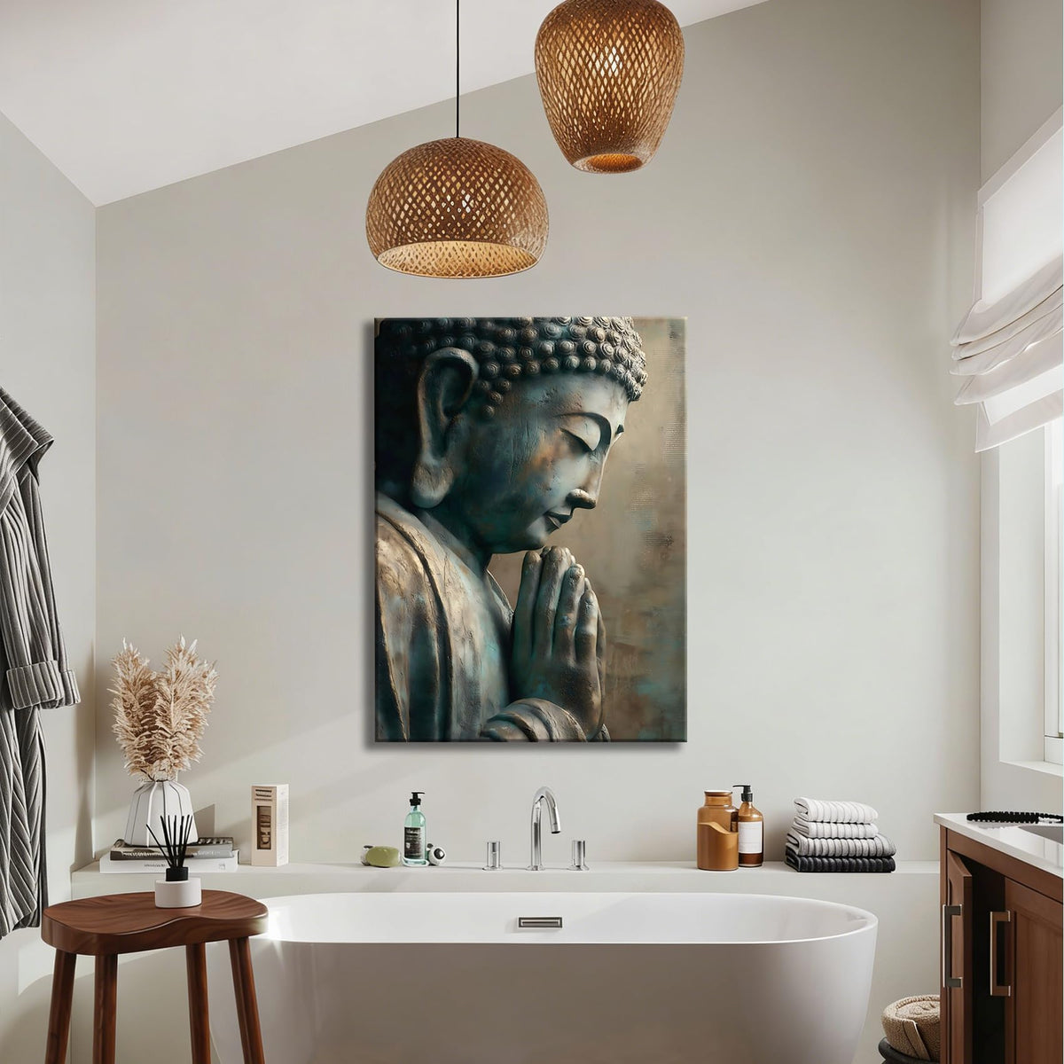 Framed Antique Buddha Praying Canvas Wall Art (Pictures28 / 12"L x 8"W)