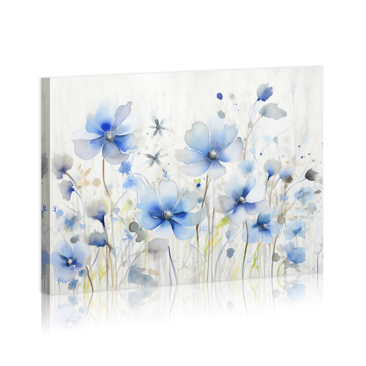 Blue Flower Picture Modern Gallery Wall Decor Abstract Flowers for Teen Girl Bedroom Modern Bathroom Bedroom Living Room Framed Ready To Hang 12x16 inches (16"L x 12"W / Blue Flowers)