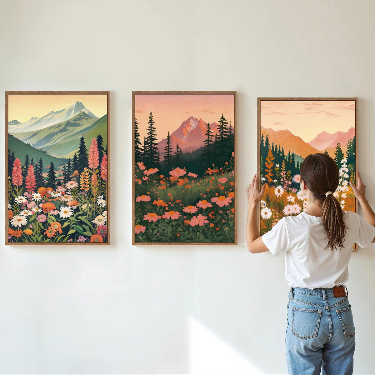 Mountain Wildflower Framed Canvas Wall Art Set (Boho Nature Flowers / 36"L x 24"W)
