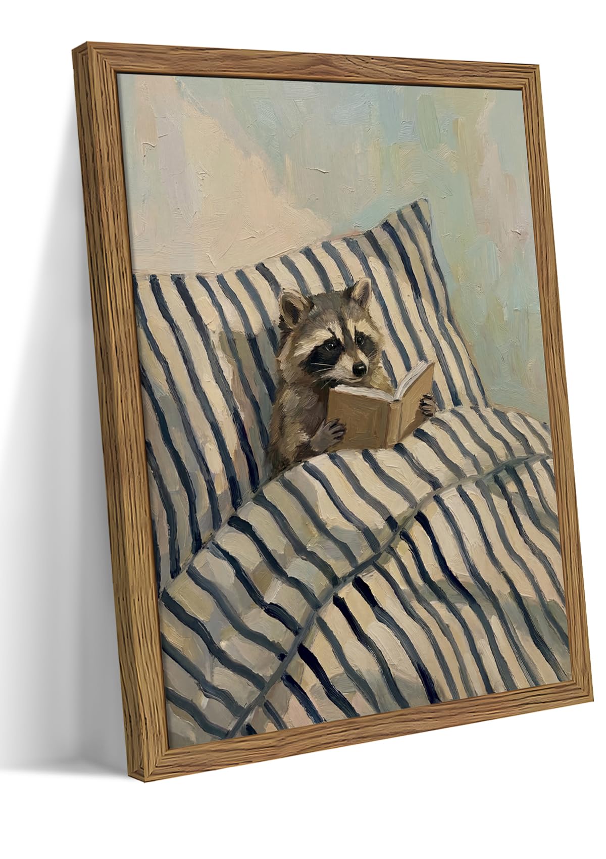 Funny Raccoon Reading Wall Art (Raccoon Lies In Bed Reading A Book / 24"L x 16"W)