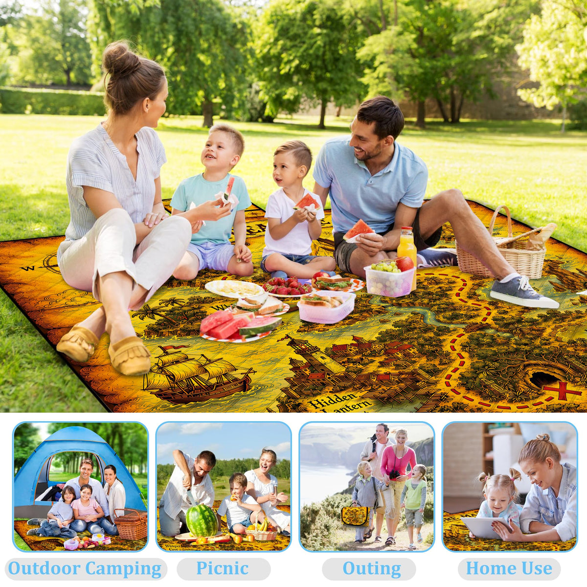 Extra Large Picnic Blanket Waterproof (Brown-yellow)